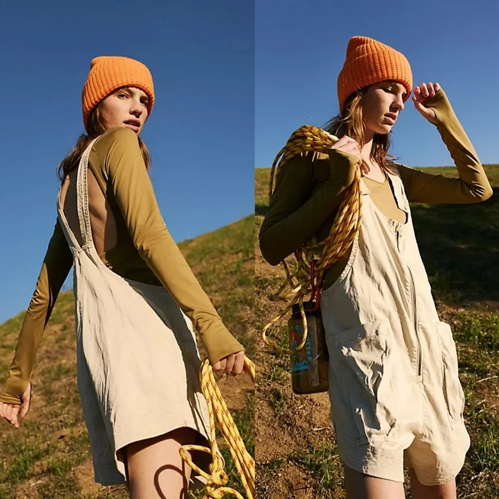 New Free People FP Movemwnt Fast Track Shortsie M Romper Short Jumper Khaki BNWT